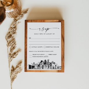 Dallas Skyline Wedding RSVP Response Card Karte