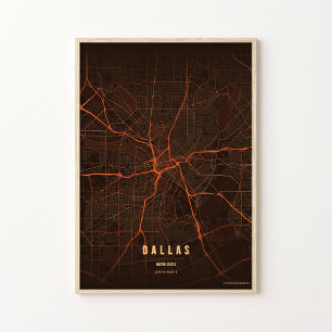 Dallas Stadtplan Druck Hitze Texas Poster Wandkuns