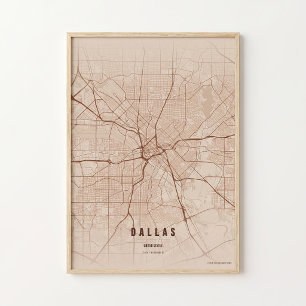 Dallas Stadtplan Kupfer Texas Poster Wandkunst