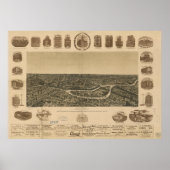 Dallas Texas 1892 Antique Panoramabalkarte Poster (Vorne)