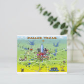 Dallas Texas Cartoon Map Postkarte (Stehend Vorderseite)