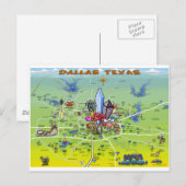 Dallas Texas Cartoon Map Postkarte (Vorne/Hinten)