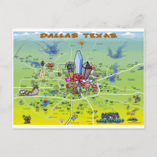Dallas Texas Cartoon Map Postkarte