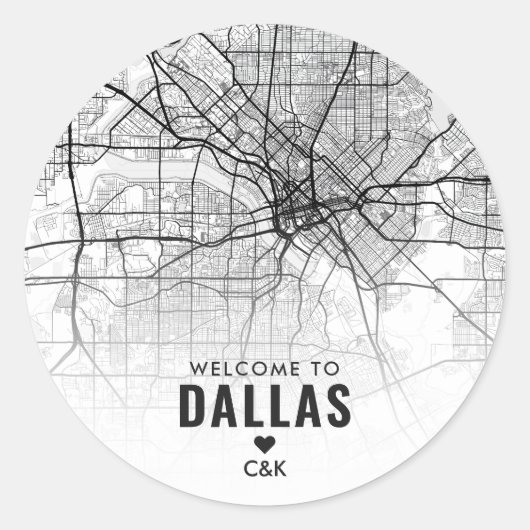 Dallas, Texas City Map | Begrüßung Runder Aufkleber (Vorderseite)