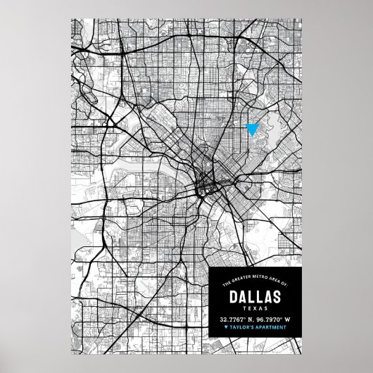 Dallas, Texas City Map + Ihre Lage markieren Poster (Vorne)