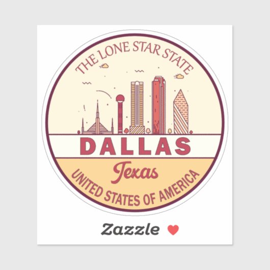 Dallas Texas City Skyline Emblem Aufkleber (Blatt)