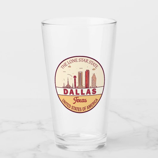 Dallas Texas City Skyline Emblem Glas (Vorderseite)