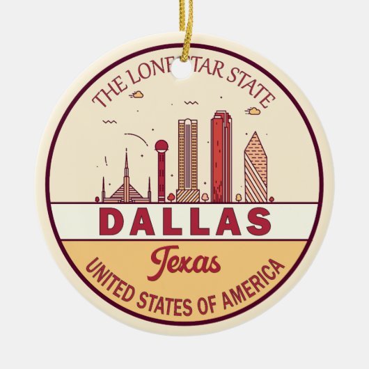 Dallas Texas City Skyline Emblem Keramik Ornament (Vorne)