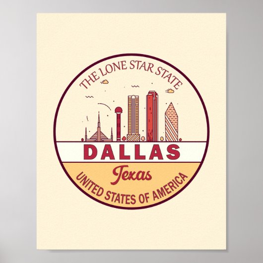 Dallas Texas City Skyline Emblem Poster (Vorne)