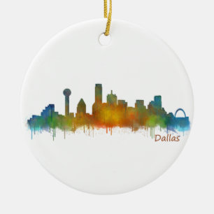 Dallas Texas City Watercolor Skyline Hq v2 Keramik Ornament