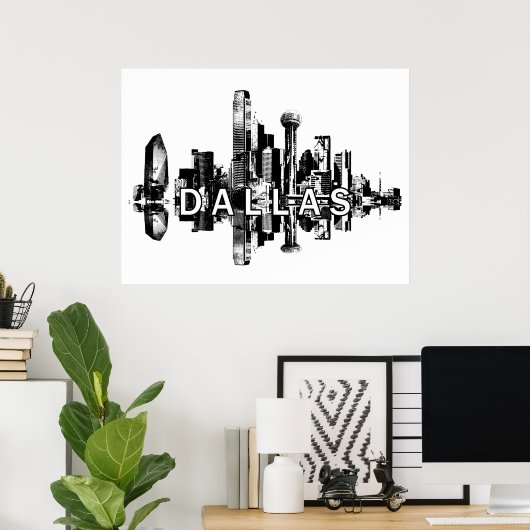 Dallas, Texas in Schwarz und Weiß Poster (Heimbüro)