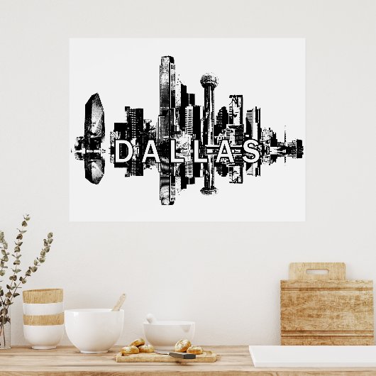 Dallas, Texas in Schwarz und Weiß Poster (Küche)