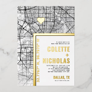 Dallas, Texas Liebe Locator   Städtische Hochzeit Folieneinladung