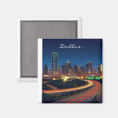 Dallas Texas Night Postcard Magnet (Vorderseite/Rückseite)