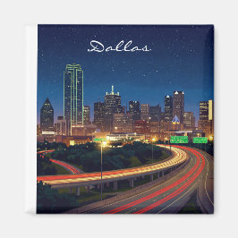 Dallas Texas Night Postcard Magnet
