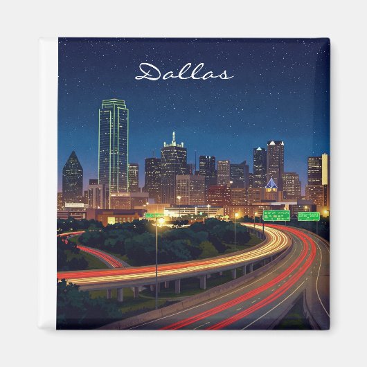 Dallas Texas Night Postcard Magnet (Vorne)