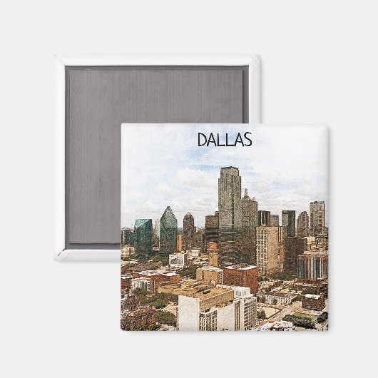 Dallas Texas Panorama VIew City Silhouette Magnet (Vorderseite/Rückseite)