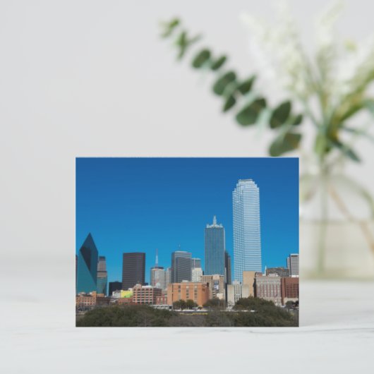 Dallas Texas Skyline bei Sonnenuntergang Postkarte (Stehend Vorderseite)