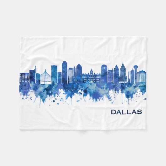 Dallas Texas Skyline Blue Fleecedecke (Vorderseite (Horizontal))