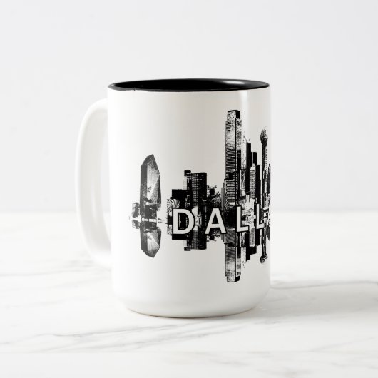 Dallas, Texas-Skyline in schwarz Zweifarbige Tasse (Vorderseite Links)