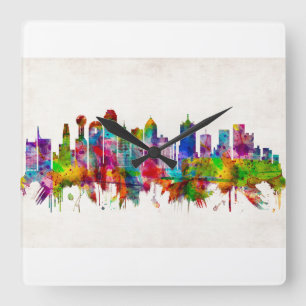 Dallas Texas Skyline Quadratische Wanduhr