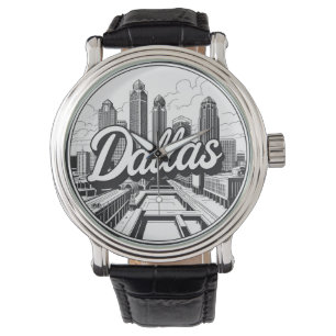 Dallas Texas Skyline Schwarz-Weiß-Stadtbild Armbanduhr