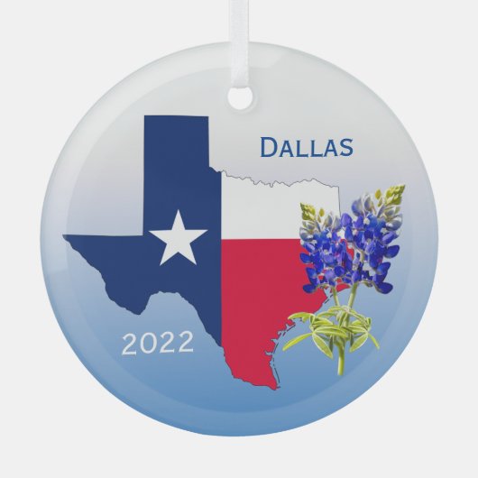 Dallas, Texas Staat Kontur & Bluebonnets Ornament (Vorderseite)