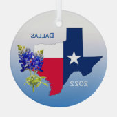 Dallas, Texas Staat Kontur & Bluebonnets Ornament (Rückseite)