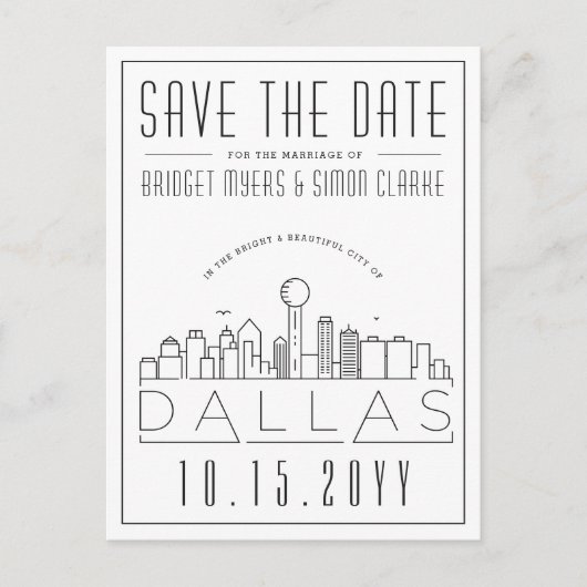 Dallas, Texas | Stilisierte Skyline Save the Date Postkarte (Vorderseite)