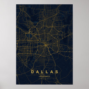 Dallas Texas stilisierter Kartendruck   Moderne He Poster