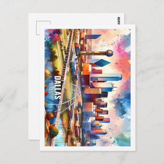 Dallas Texas USA Famous Place Wassercolor Postkarte (Vorne/Hinten)