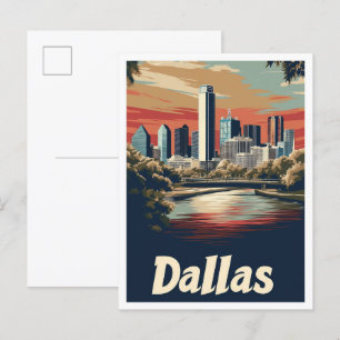 Dallas Texas USA Kunst Vintage Reise Illustration Postkarte