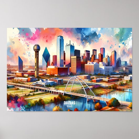 Dallas Texas USA Travel Places watercolor Poster (Vorne)