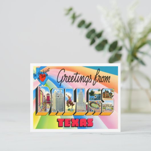 Dallas, Texas Vintag Big Letters Postkarte (Stehend Vorderseite)