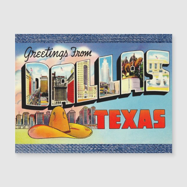 Dallas Texas Vintage Magnetkarte (Vorderseite)