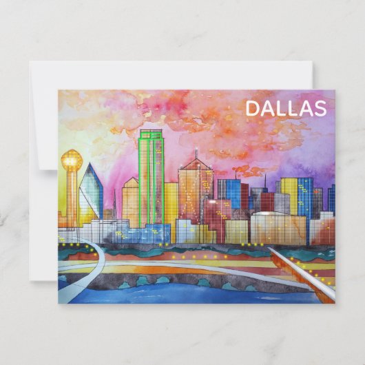 Dallas Texas Watercolor City Skyline Mitteilungskarte (Vorderseite)
