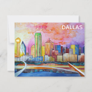 Dallas Texas Watercolor City Skyline Mitteilungskarte