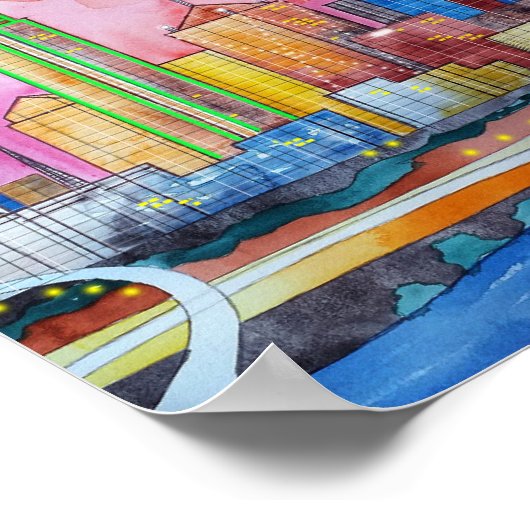 Dallas Texas Watercolor City Skyline Poster (Ecke)