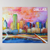Dallas Texas Watercolor City Skyline Poster (Vorne)