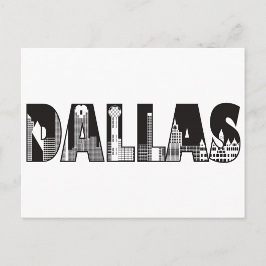 Dallas Text mit Gebäude Kontur Zeichnend Postkarte (Vorderseite)