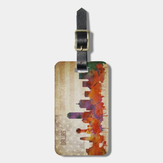 Dallas, TX | Aquarell-Stadt-Skyline Gepäckanhänger (Vorderseite vertikal)