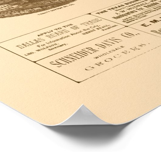 Dallas, TX Panorama Karte - 1892 Poster (Ecke)