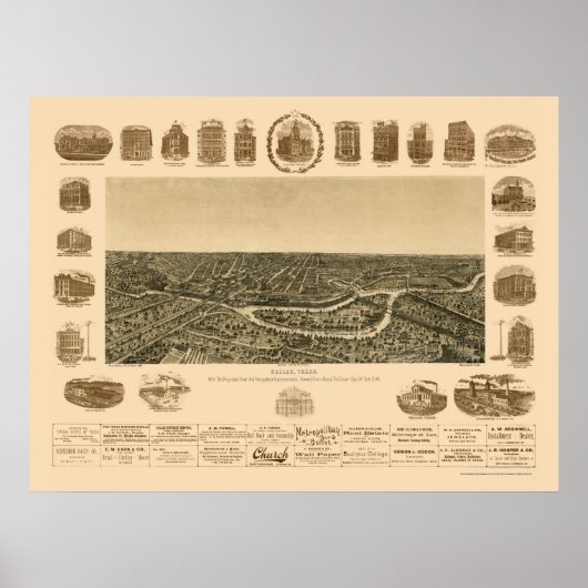 Dallas, TX Panorama Karte - 1892 Poster (Vorne)