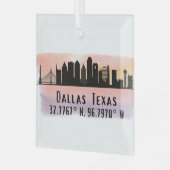 Dallas TX Skyline Latitude und Länge Ornament Aus Glas (Vorderseite links)