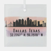 Dallas TX Skyline Latitude und Länge Ornament Aus Glas (Vorderseite)