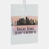 Dallas TX Skyline Latitude und Länge Ornament Aus Glas (Vorderseite Rechts)