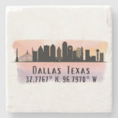Dallas TX Skyline Latitude und Länge Steinuntersetzer (Vorderseite)