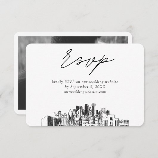 Dallas Wedding Minimalistisch Sketch UAWG Begleitkarte (Vorne/Hinten)