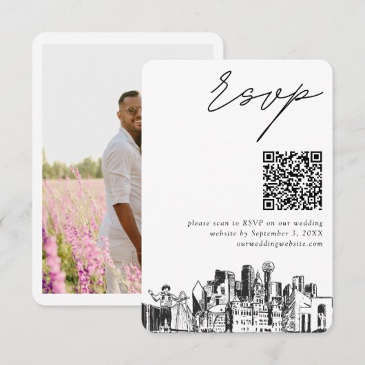 Dallas Wedding RSVP QR Code Small Enclosure Card Begleitkarte (Vorne/Hinten)