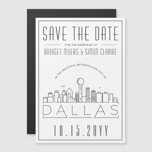 Dallas Wedding | Stilisierte Skyline Save the Date Magneteinladung (Vorne/Hinten)
